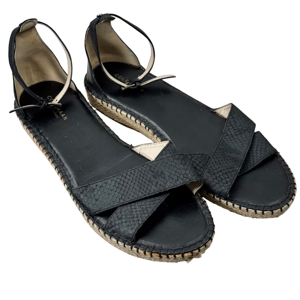 Cole‎ Haan Pinch Maine Cloudfeel Espadrille Flat Sandals Women 10.5 Black Casual